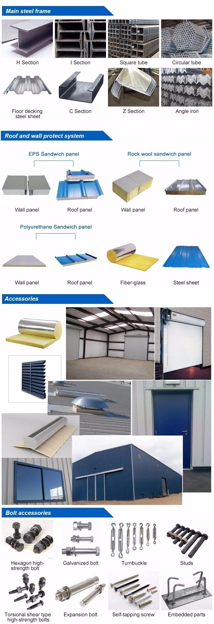 Purlin Prefab อาคารคลังสินค้า โครงสร้างเหล็ก การรักษาพื้นผิวสี 2
